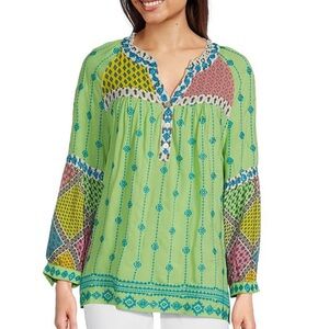 John Mark Woven Multi Patchwork Peasant Tunic Top Size 3X, NWT